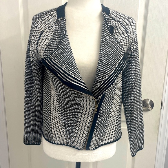 Papillon Knit Asymmetric Zip Cropped Cardigan Sweater Sz S - Picture 1 of 9